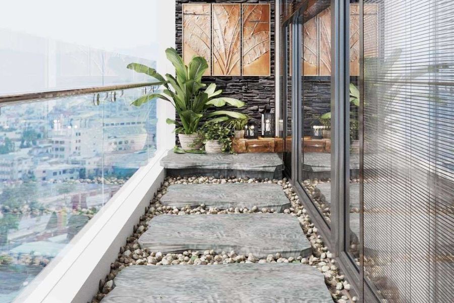 Mẫu ban công nhỏ được trang trí tiểu cảnh