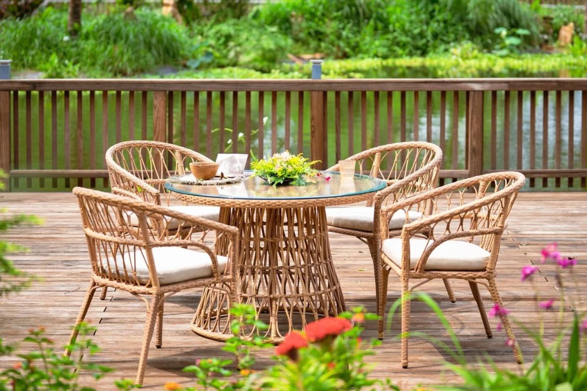 Mẫu bàn ghế sân vườn đẹp bằng mây tre đan