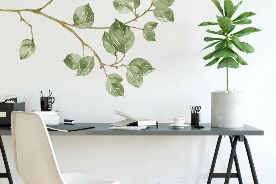 Trang trí giấy dán tường cây xanh cho phòng làm việc