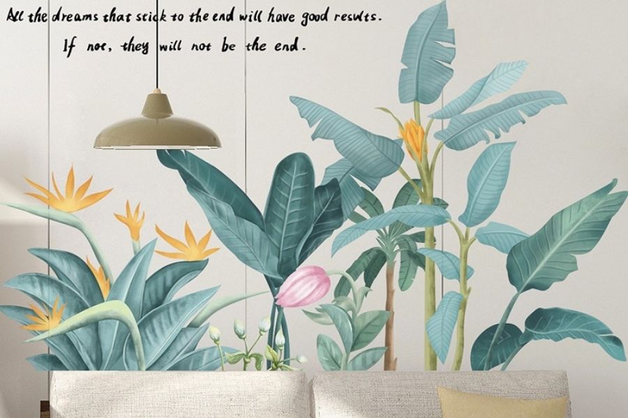 Mẫu decal dán tường phòng ngủ phong cách Tropical