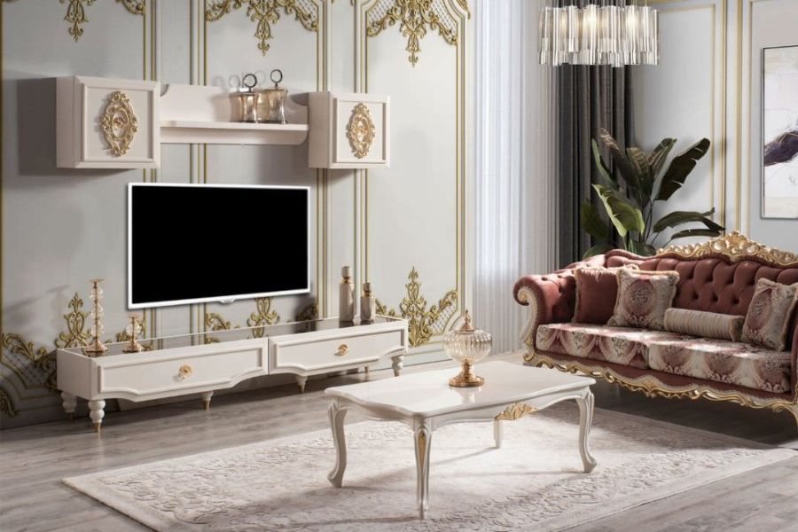 Kệ tivi phong cách tân cổ điển màu trắng