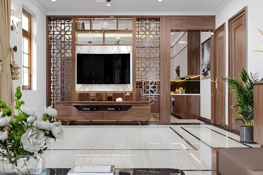 Kệ tivi kết hợp vách ngăn cầu thang