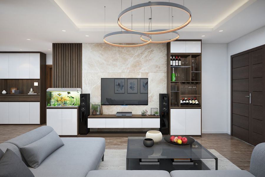 Kệ tivi kết hợp tủ kính trưng bày