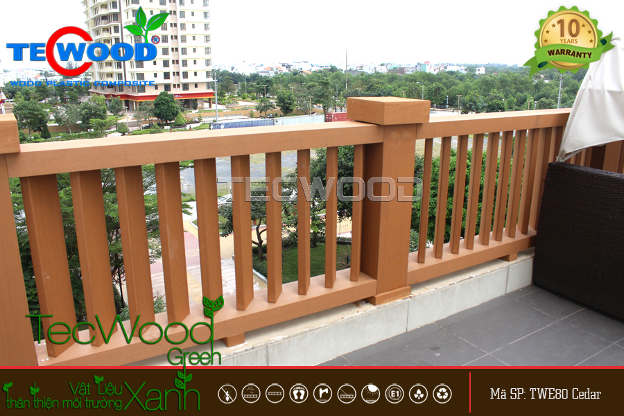 Lan can sân thượng bằng gỗ nhựa