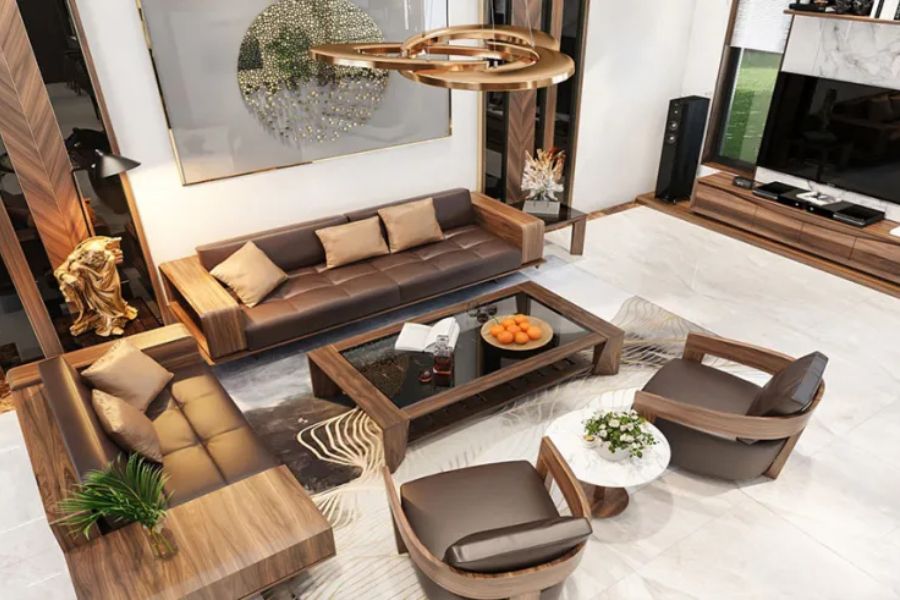Bàn ghế gỗ phòng khách hiện đại