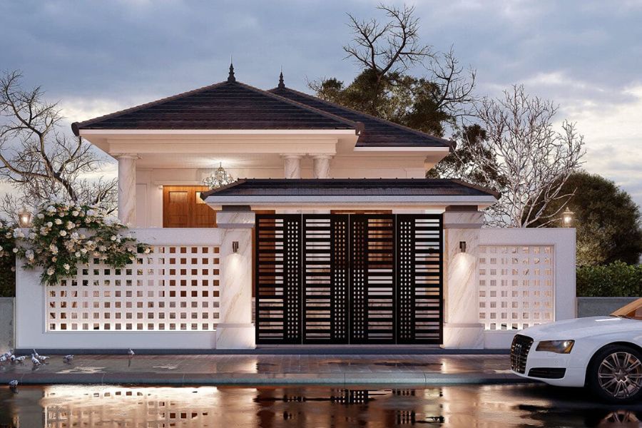 Cổng sắt sơn tĩnh điện đơn giản cho biệt thự