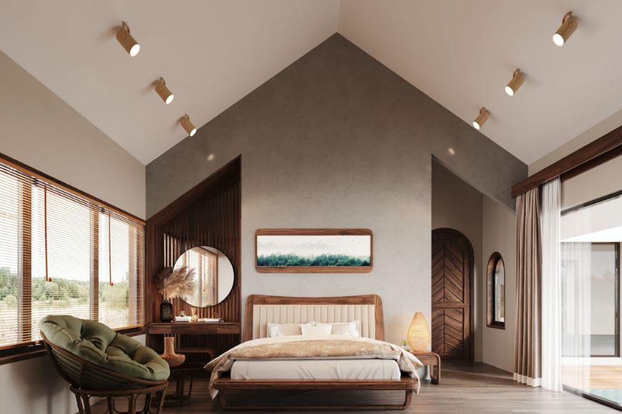 Mẫu trần phòng ngủ bằng bê tông đơn giản