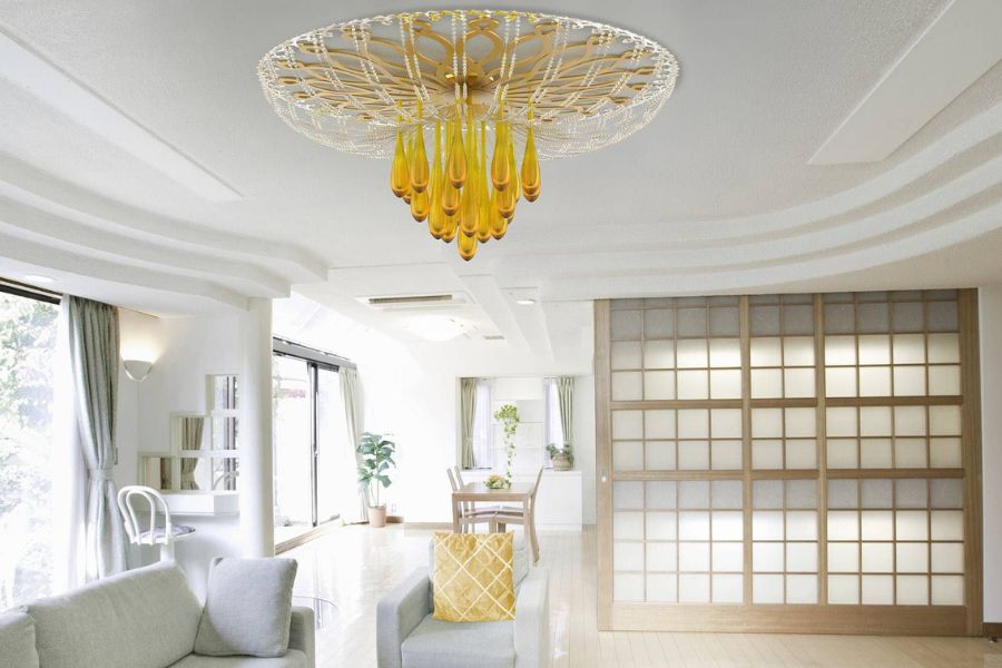Mẫu trần phòng khách đẹp được làm bằng thạch cao