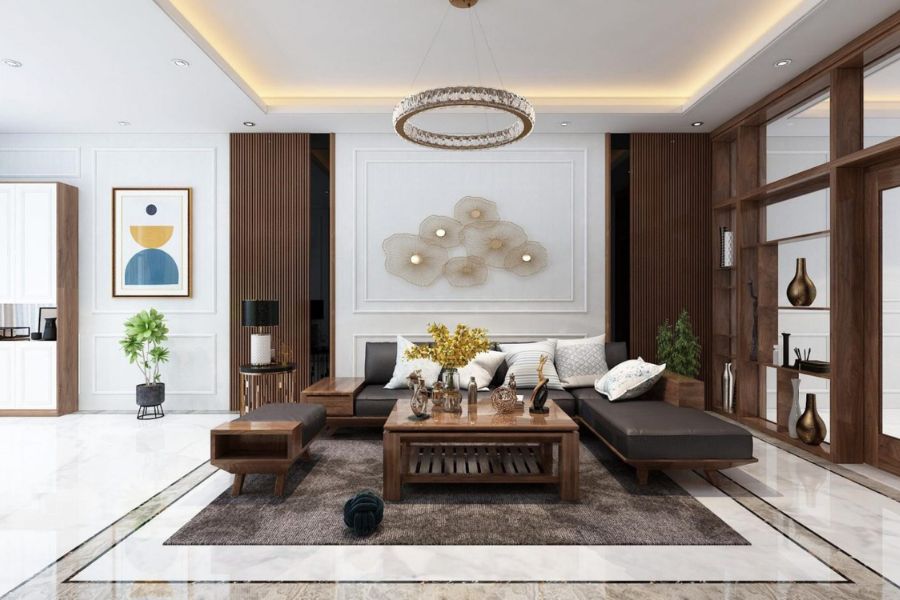 Mẫu trần phòng khách bằng thạch cao