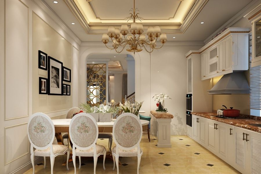 Mẫu trần đẹp cho phòng bếp phong cách tân cổ điển