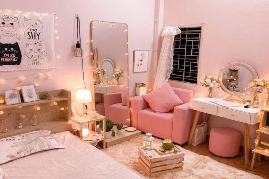 Phòng ngủ đẹp với tone màu hồng