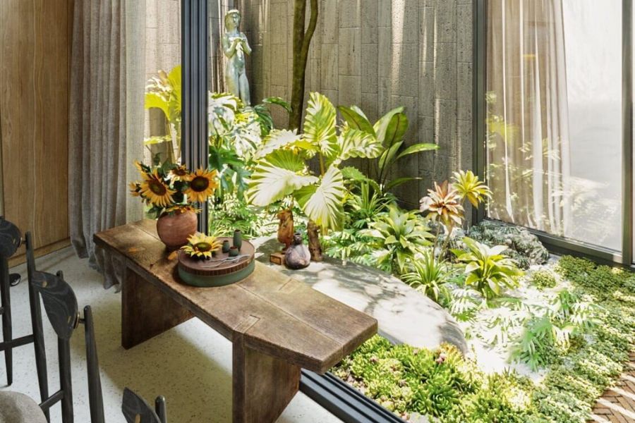 Mẫu sân vườn đẹp đơn giản cho nhà phố tận dụng khoảng nắng phía sau nhà