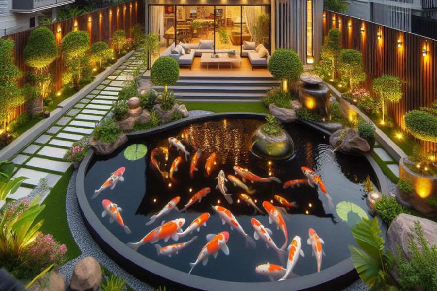 Mẫu hồ cá sân vườn đẹp tạo sự thu hút cho không gian ngoại thất